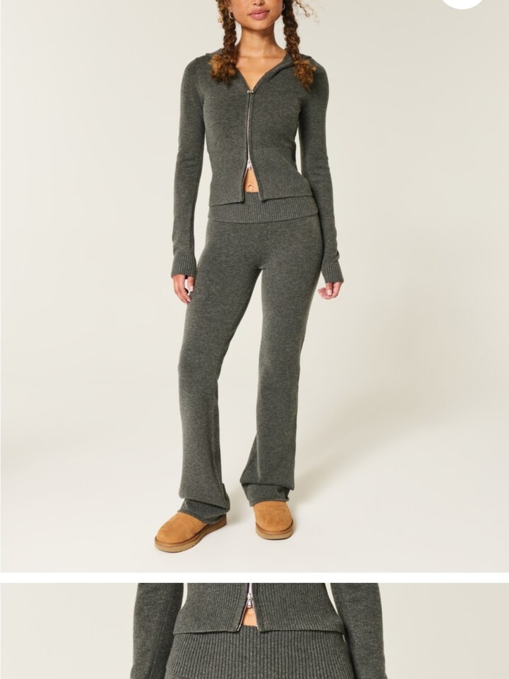 Gilly Hicks Charcoal Knit Flare Pants with Zip-Front Top